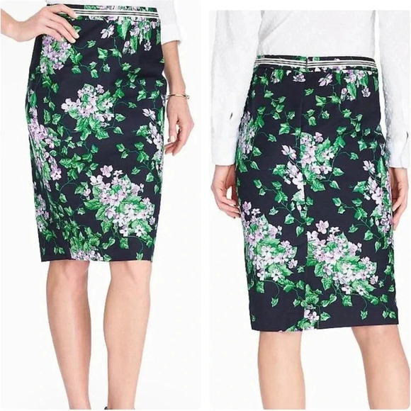 TALBOTS | BLACK COTTON SKIRT WITH COLORFUL FLORAL PRINT - SIZE 6 - Picture 1 of 8